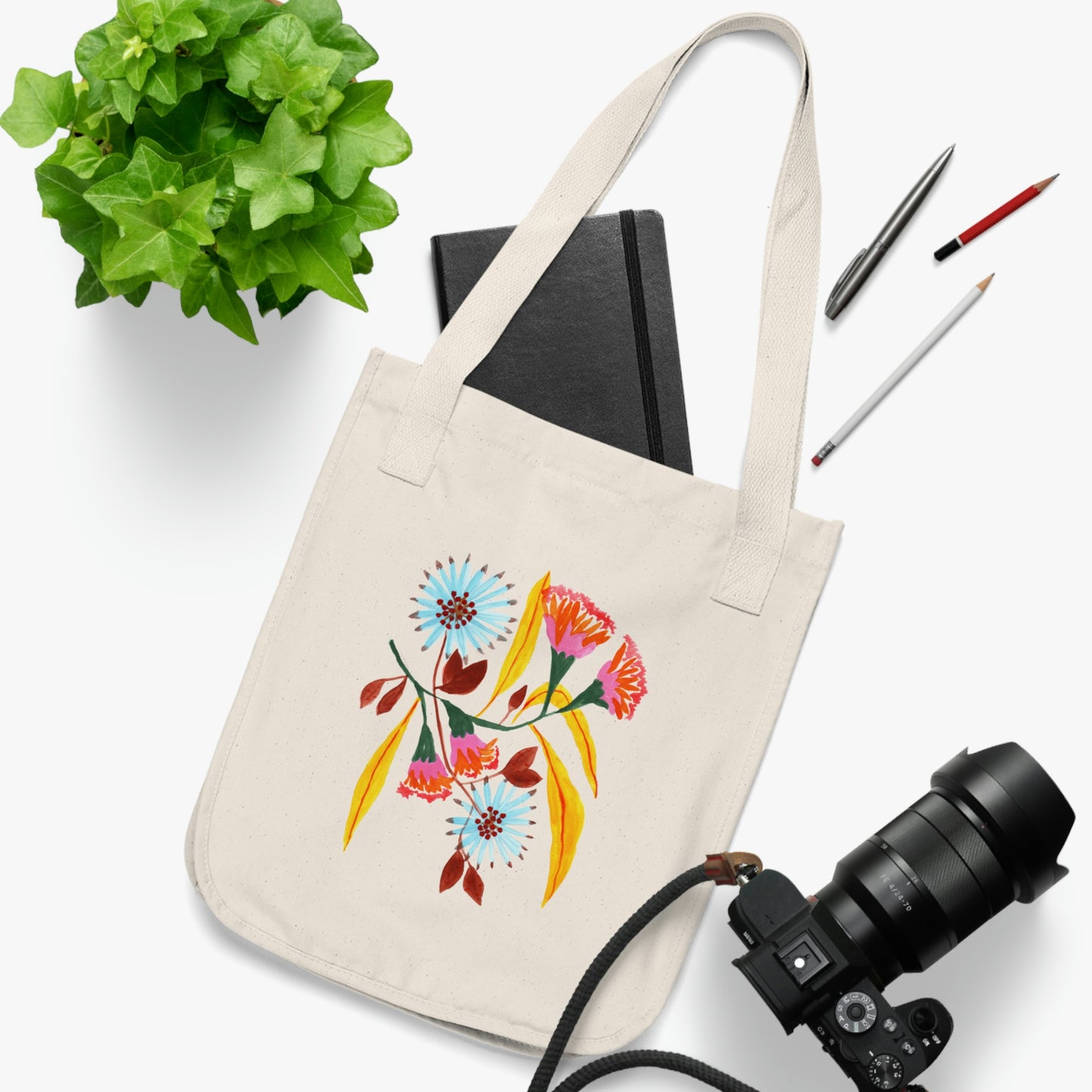 Pink Flower 1. Organic Canvas Tote Bag